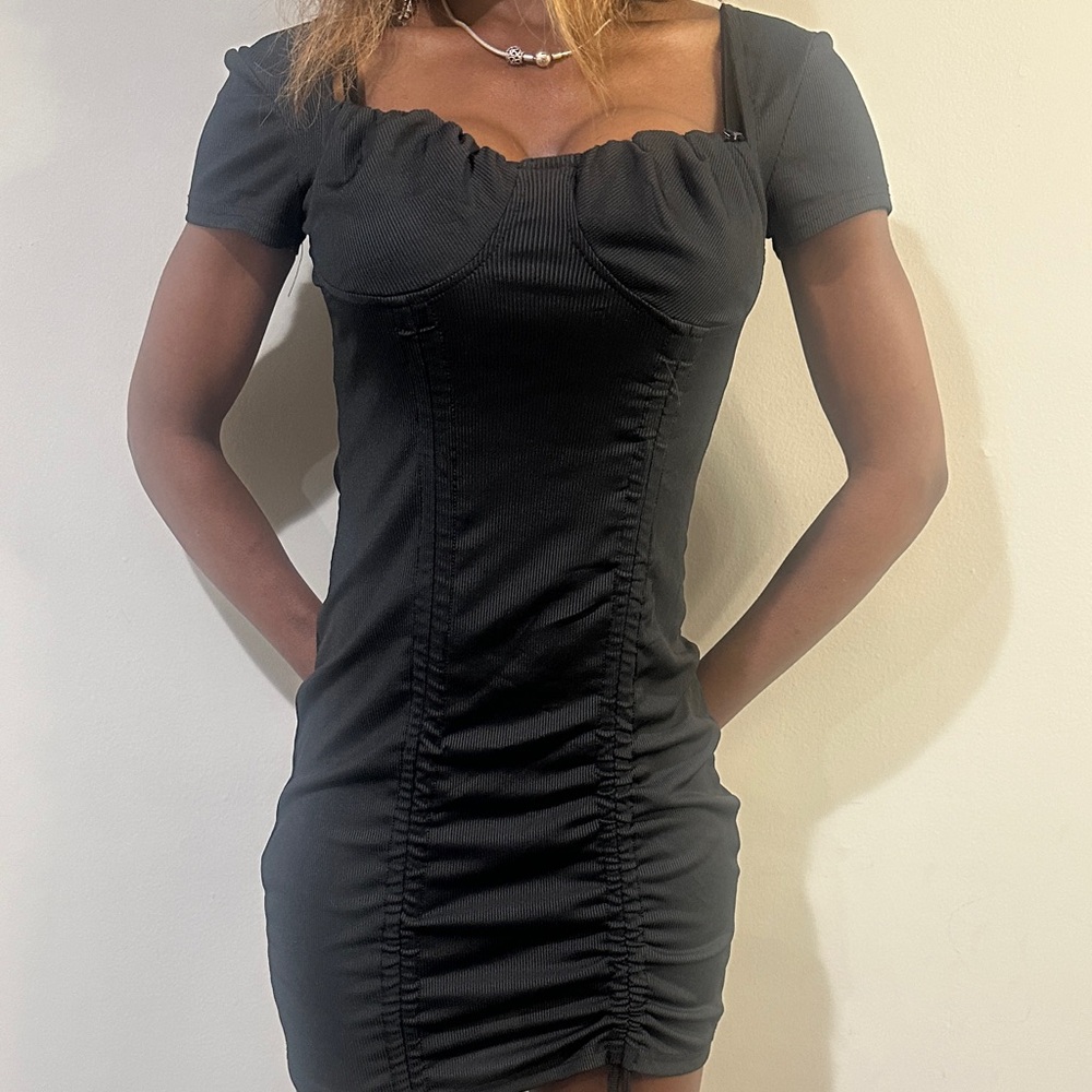 Chic Black Ruched Mini Dress